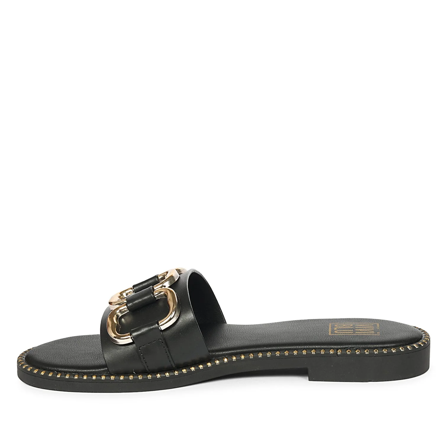 Eileen Black Leather Flat Sandals - Image 3