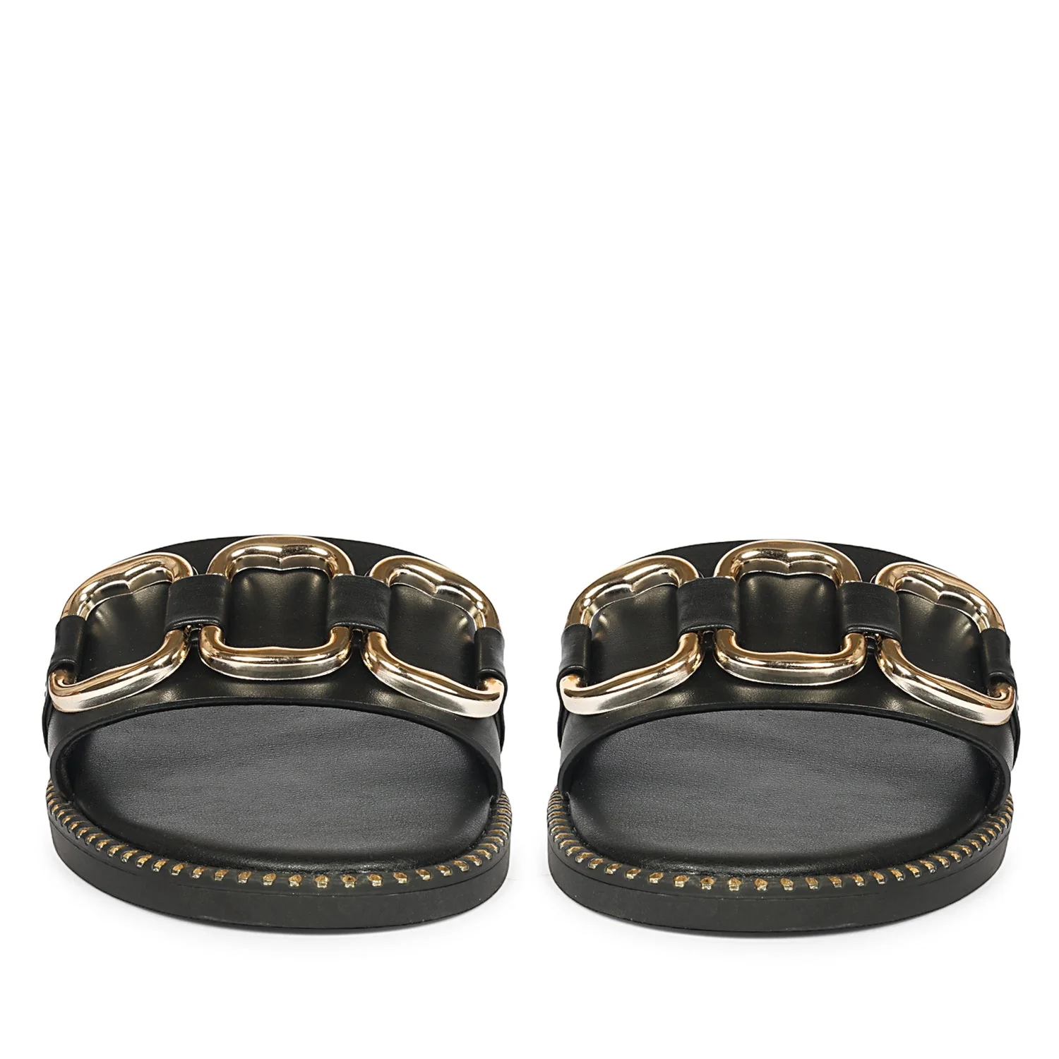 Eileen Black Leather Flat Sandals - Image 4