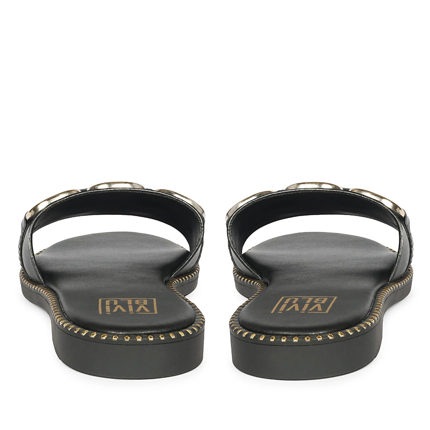 Eileen Black Leather Flat Sandals - Image 5