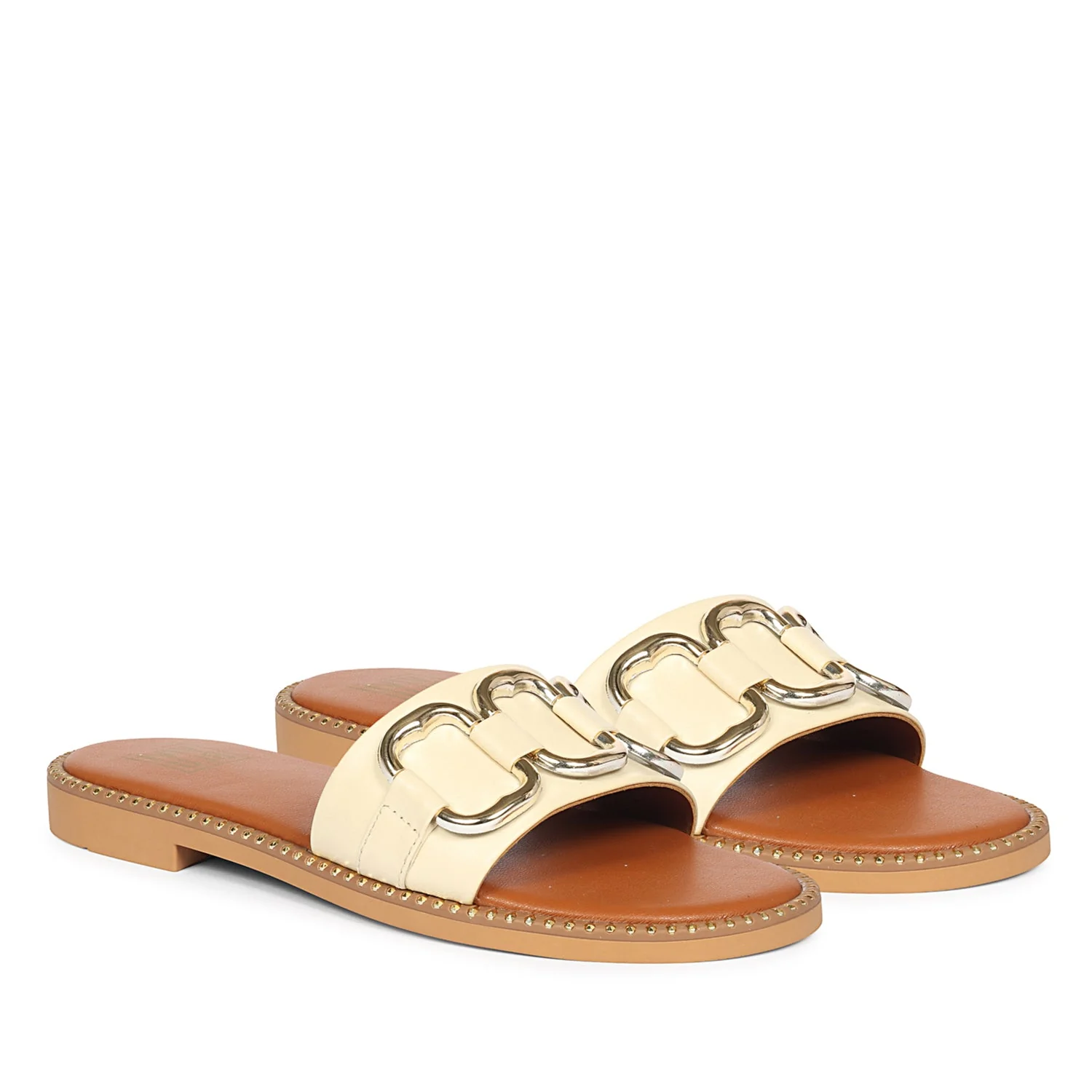 Eileen Off White Leather Flat Sandals - Image 2