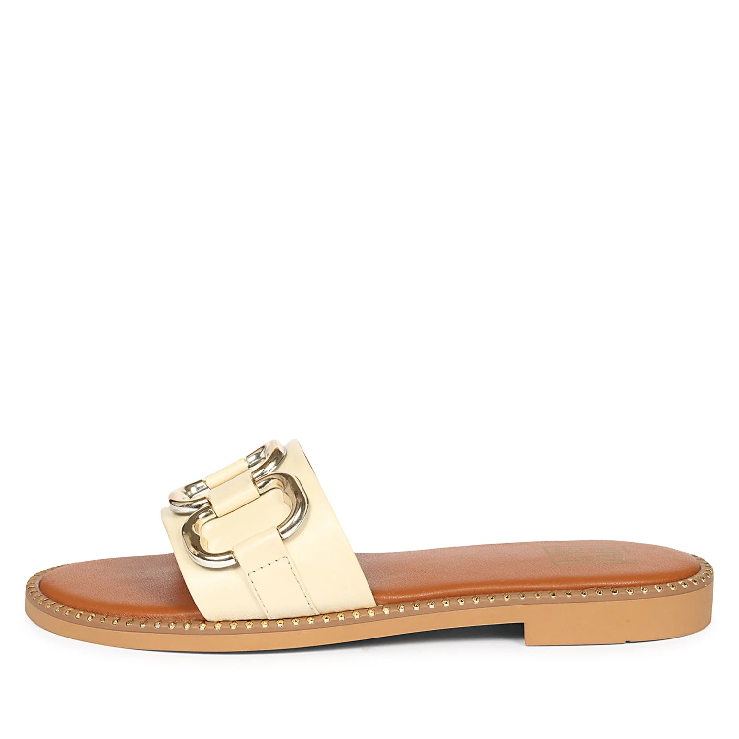 Eileen Off White Leather Flat Sandals - Image 3