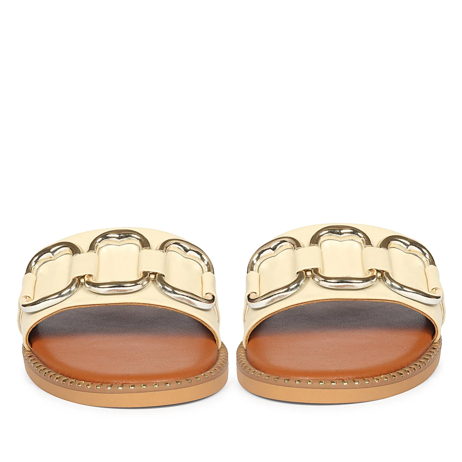 Eileen Off White Leather Flat Sandals - Image 4