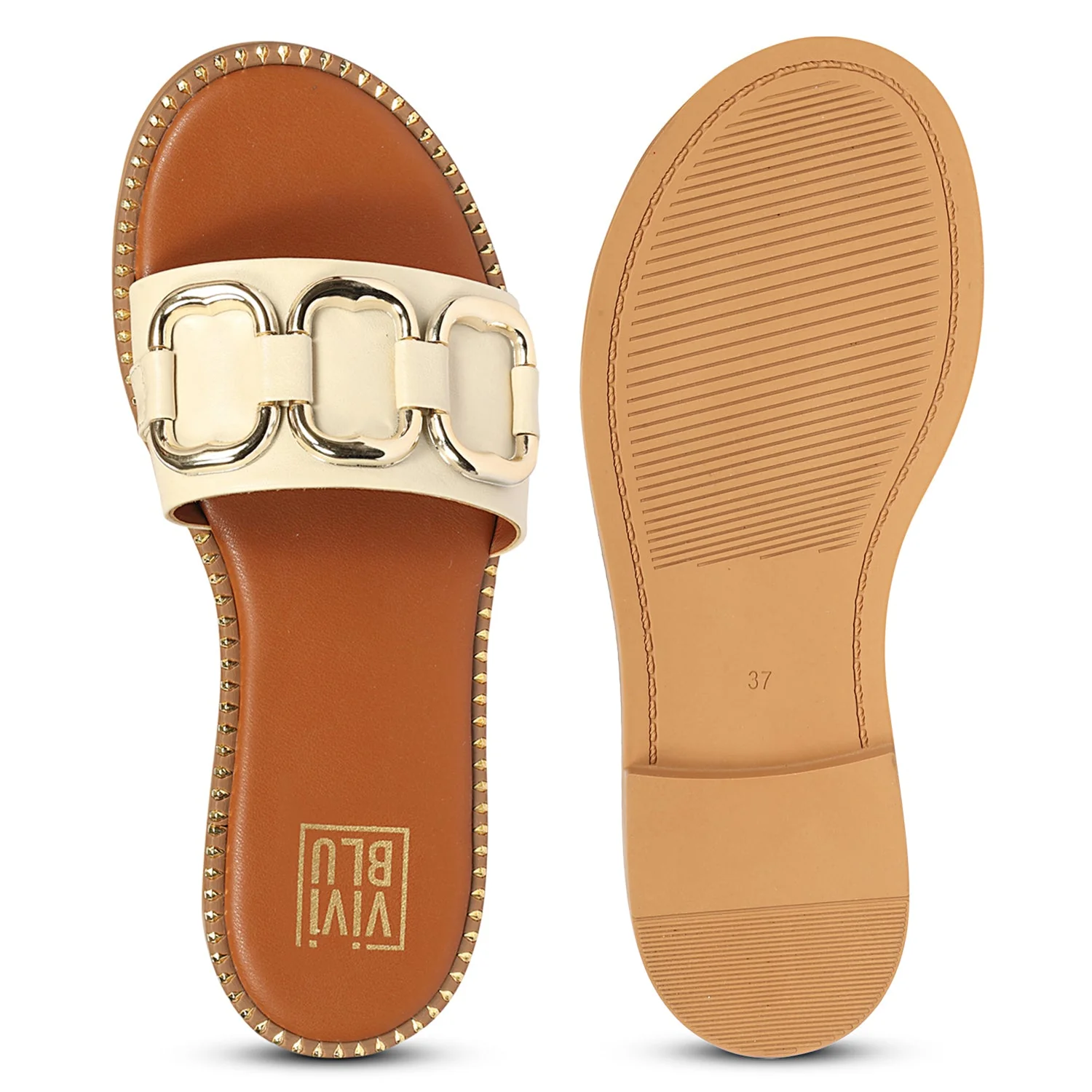 Eileen Off White Leather Flat Sandals - Image 6