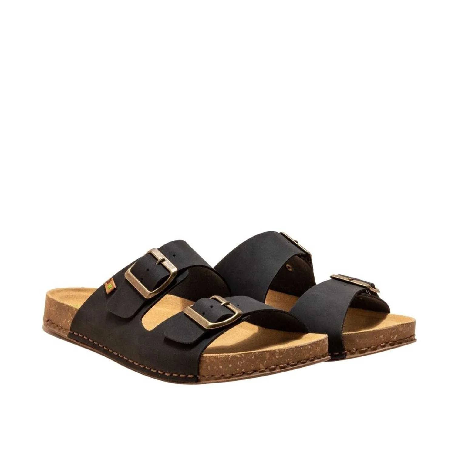 El Naturalista Black Embellished Leather Block Sandals with Buckle - Image 2
