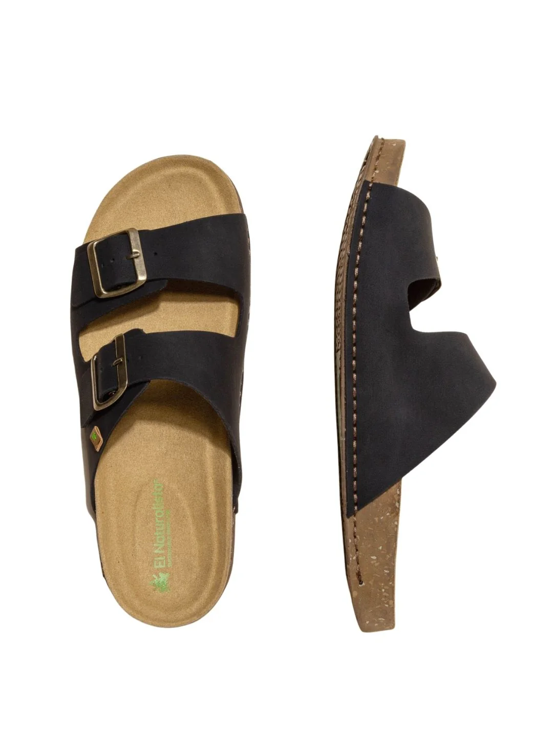 El Naturalista Black Embellished Leather Block Sandals with Buckle - Image 3