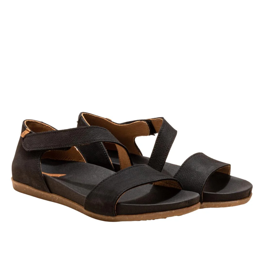 El Naturalista Black Embellished Leather Block Sandals with Buckle - Image 2