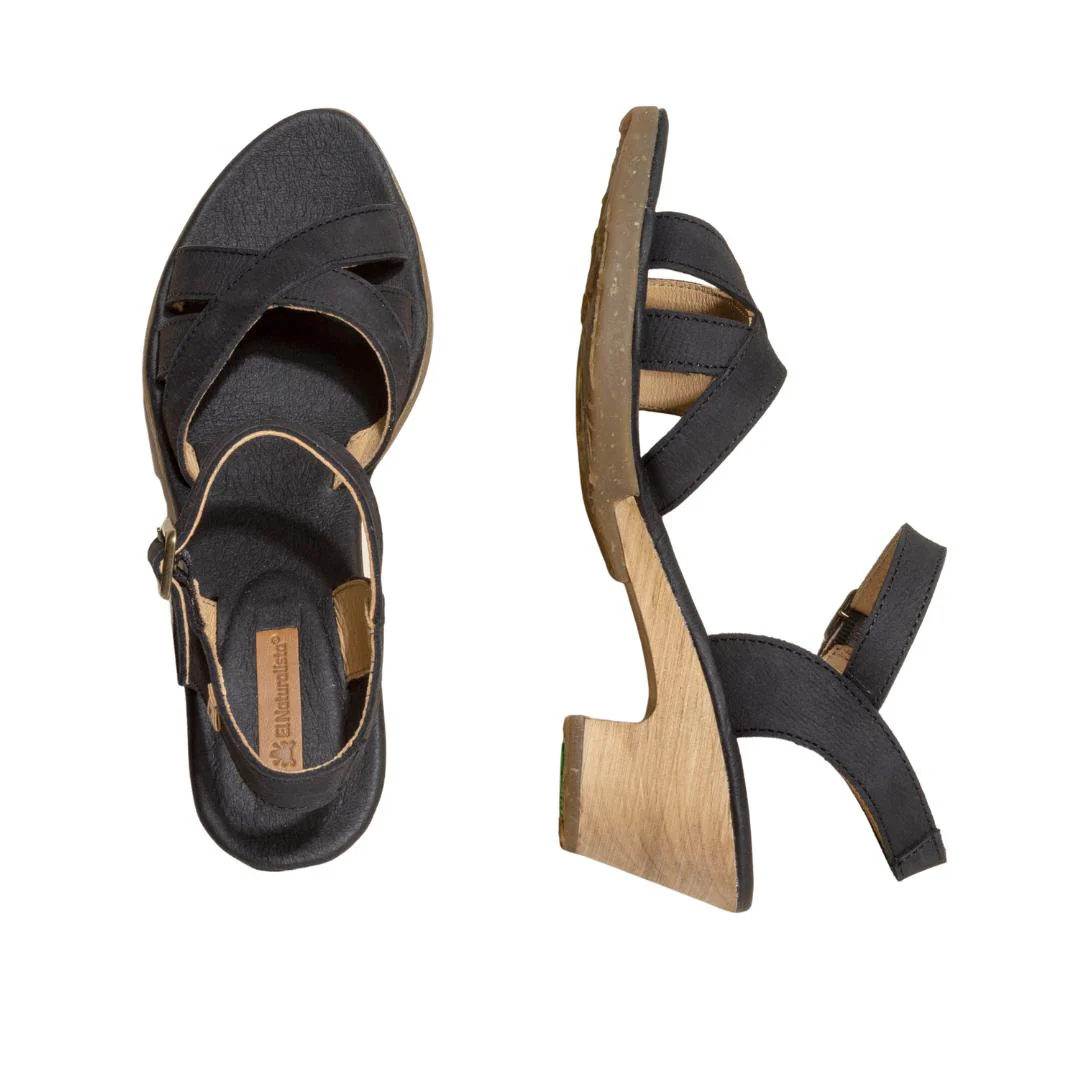 El Naturalista Black Embellished Leather Block Sandals with Buckle - Image 3