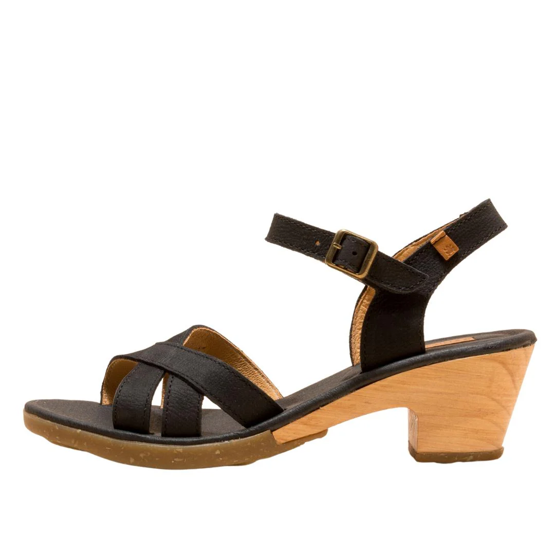 El Naturalista Black Embellished Leather Block Sandals with Buckle - Image 4
