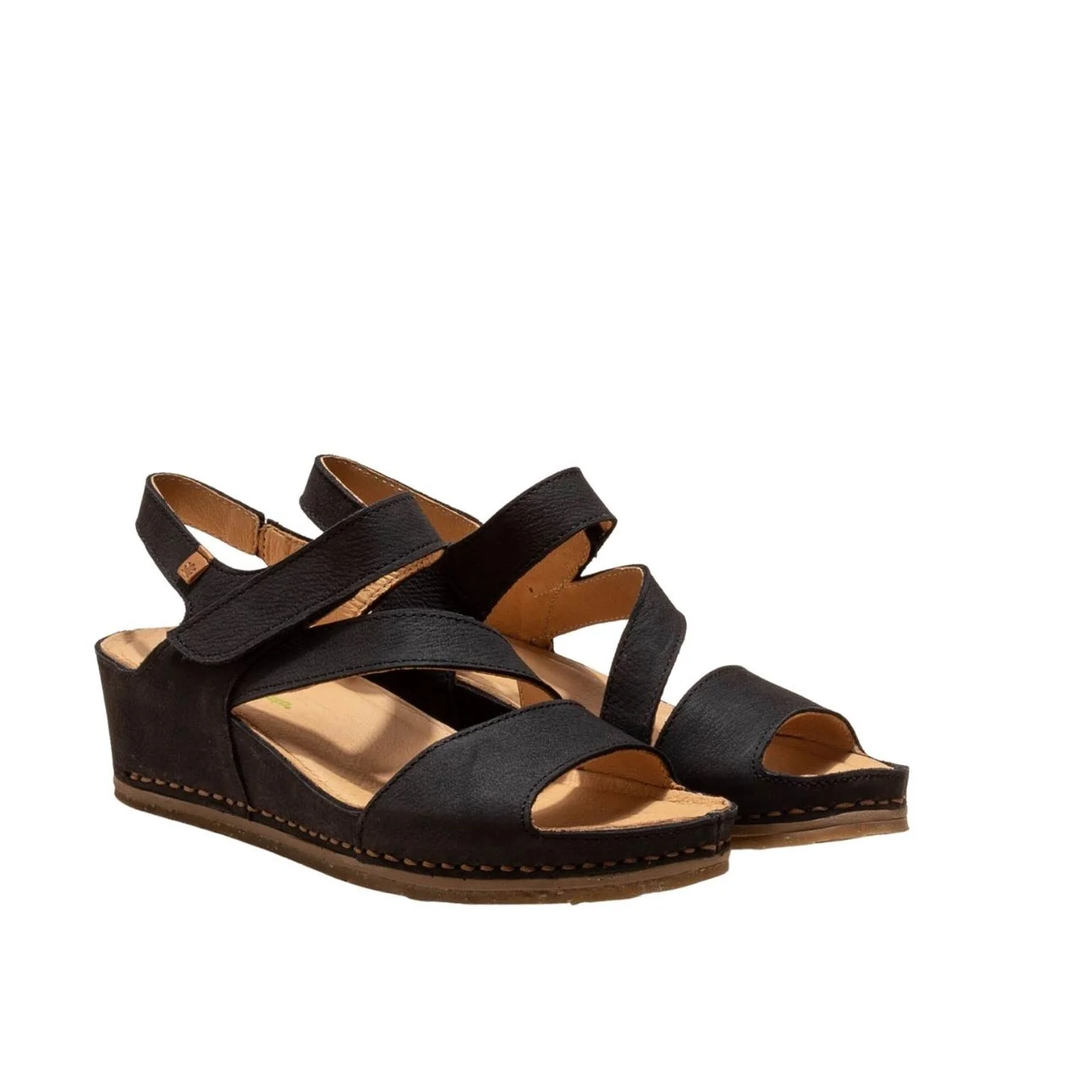 El Naturalista Black Embellished Leather Block Sandals with Buckle - Image 2