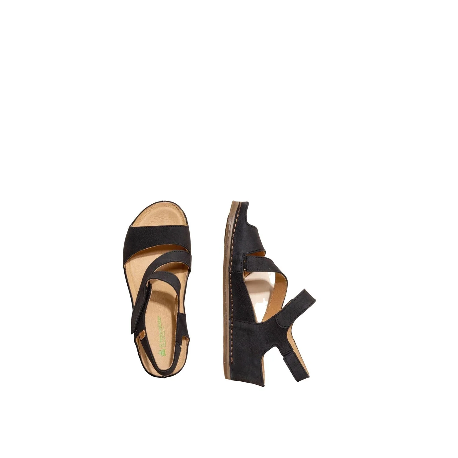 El Naturalista Black Embellished Leather Block Sandals with Buckle - Image 5