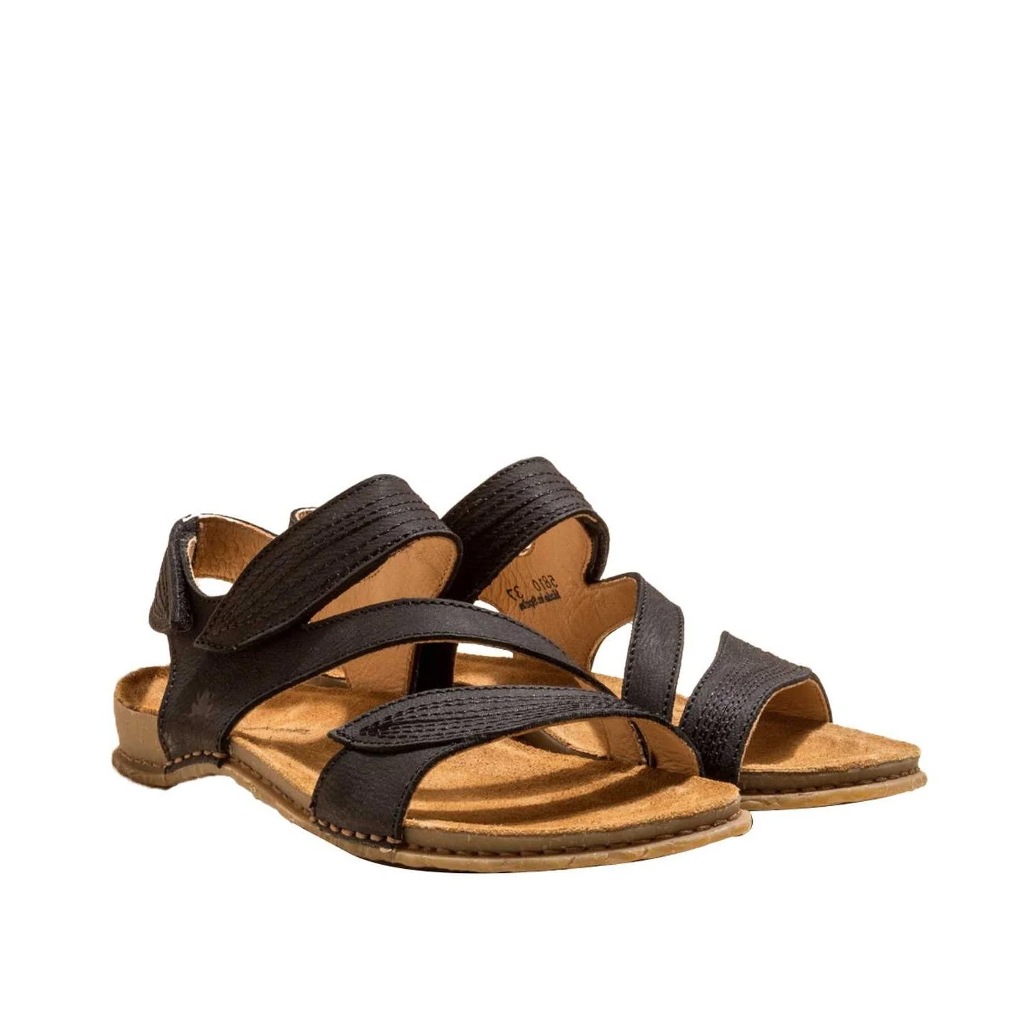 El Naturalista Black Embellished Leather Block Sandals with Buckle - Image 2