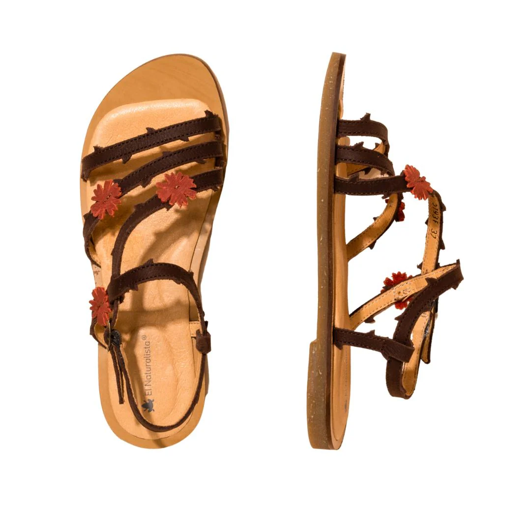 El Naturalista Brown Embellished Leather Block Sandals with Buckle - Image 3