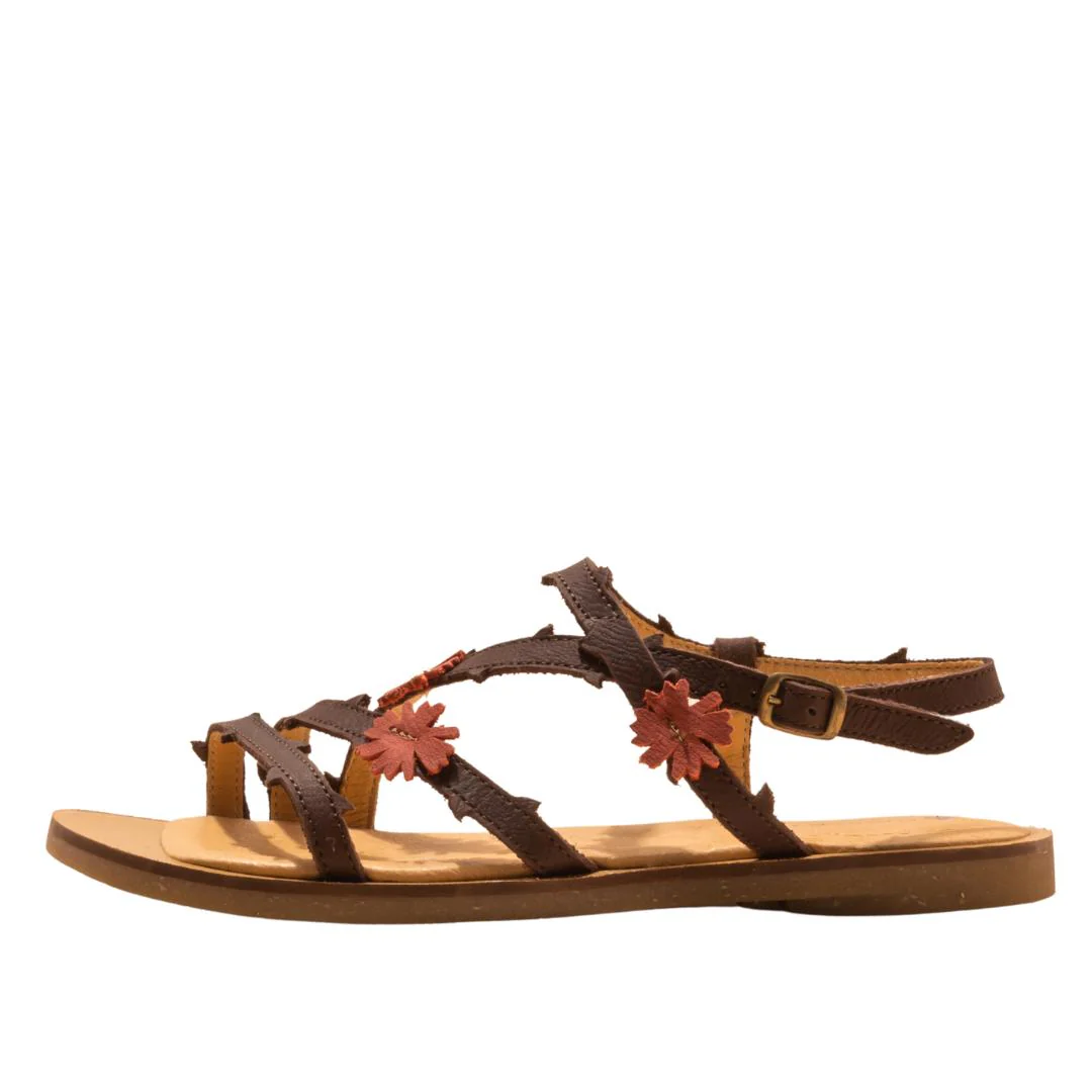El Naturalista Brown Embellished Leather Block Sandals with Buckle - Image 4