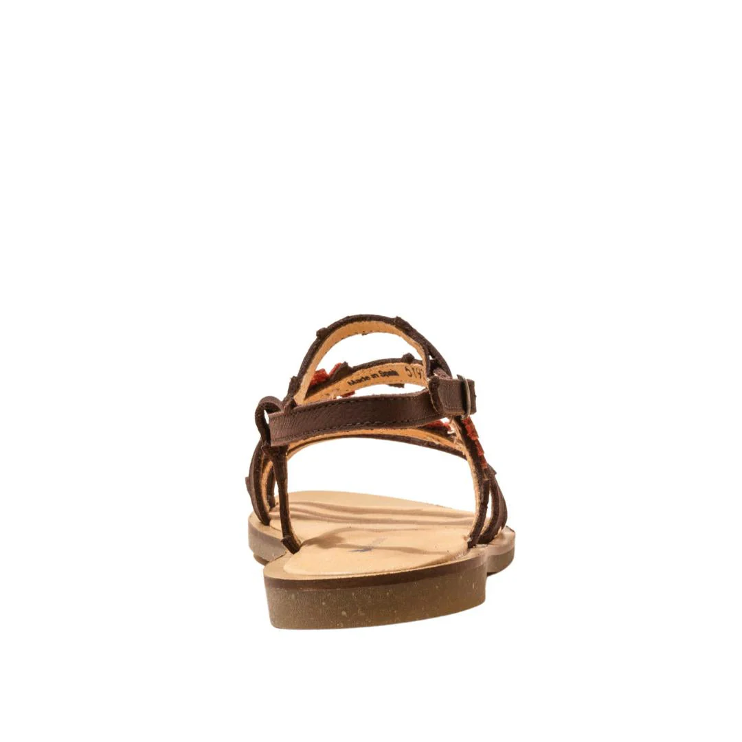 El Naturalista Brown Embellished Leather Block Sandals with Buckle - Image 5