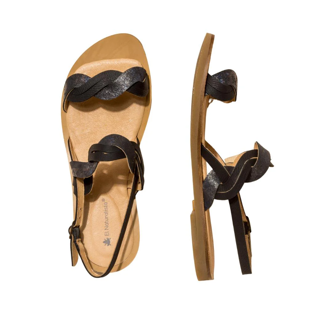 El Naturalista Carbon Embellished Leather Block Sandals with Buckle - Image 3