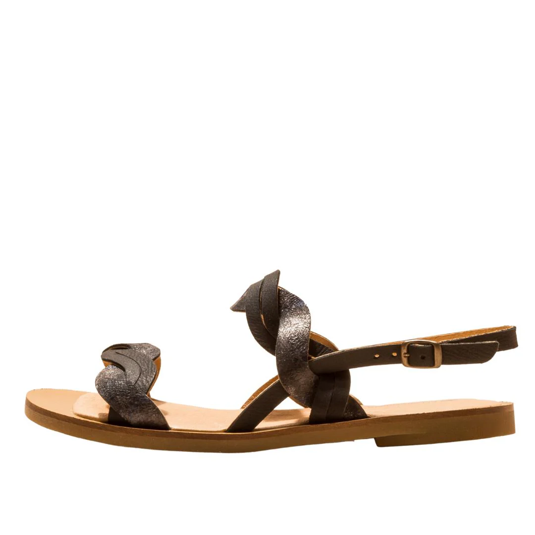 El Naturalista Carbon Embellished Leather Block Sandals with Buckle - Image 4