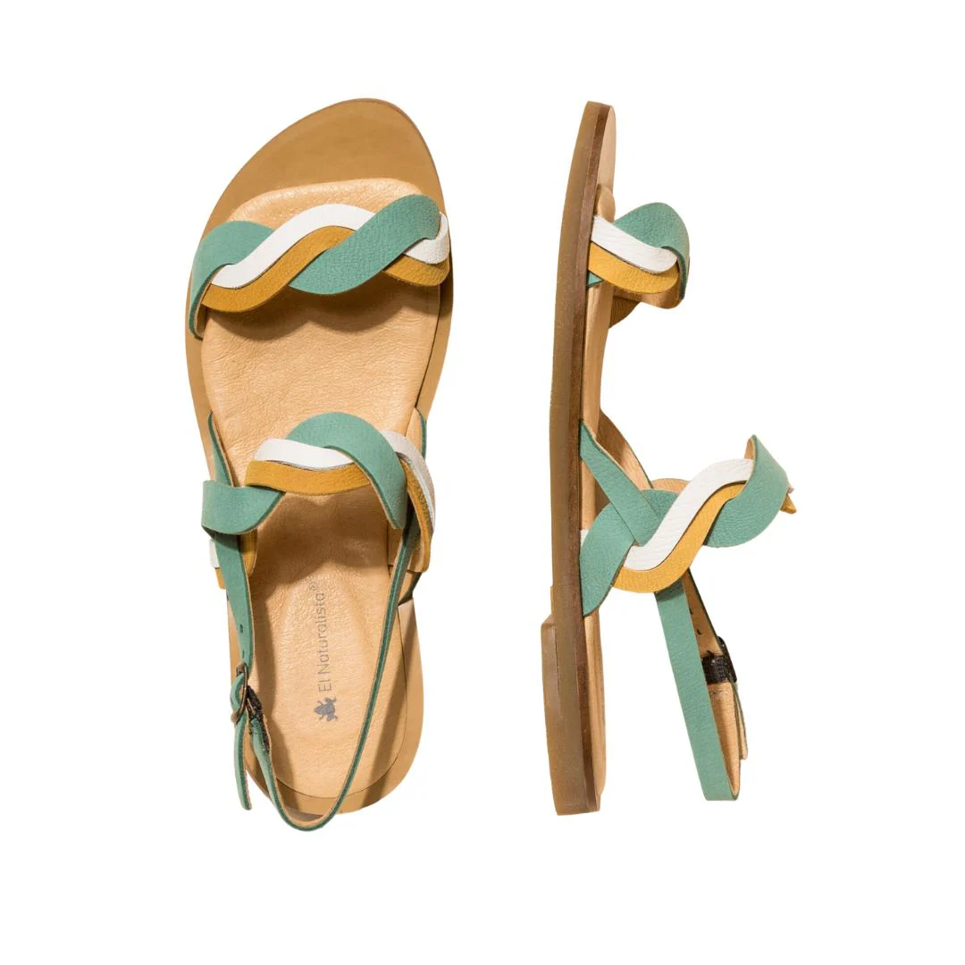 El Naturalista Mint Mixed Embellished Leather Block Sandals with Buckle - Image 3