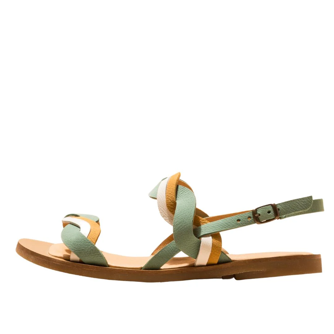 El Naturalista Mint Mixed Embellished Leather Block Sandals with Buckle - Image 4