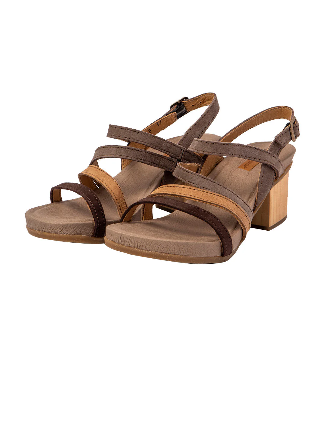 El Naturalista Multi Plume Embellished Leather Block Sandals with Buckle - Image 2