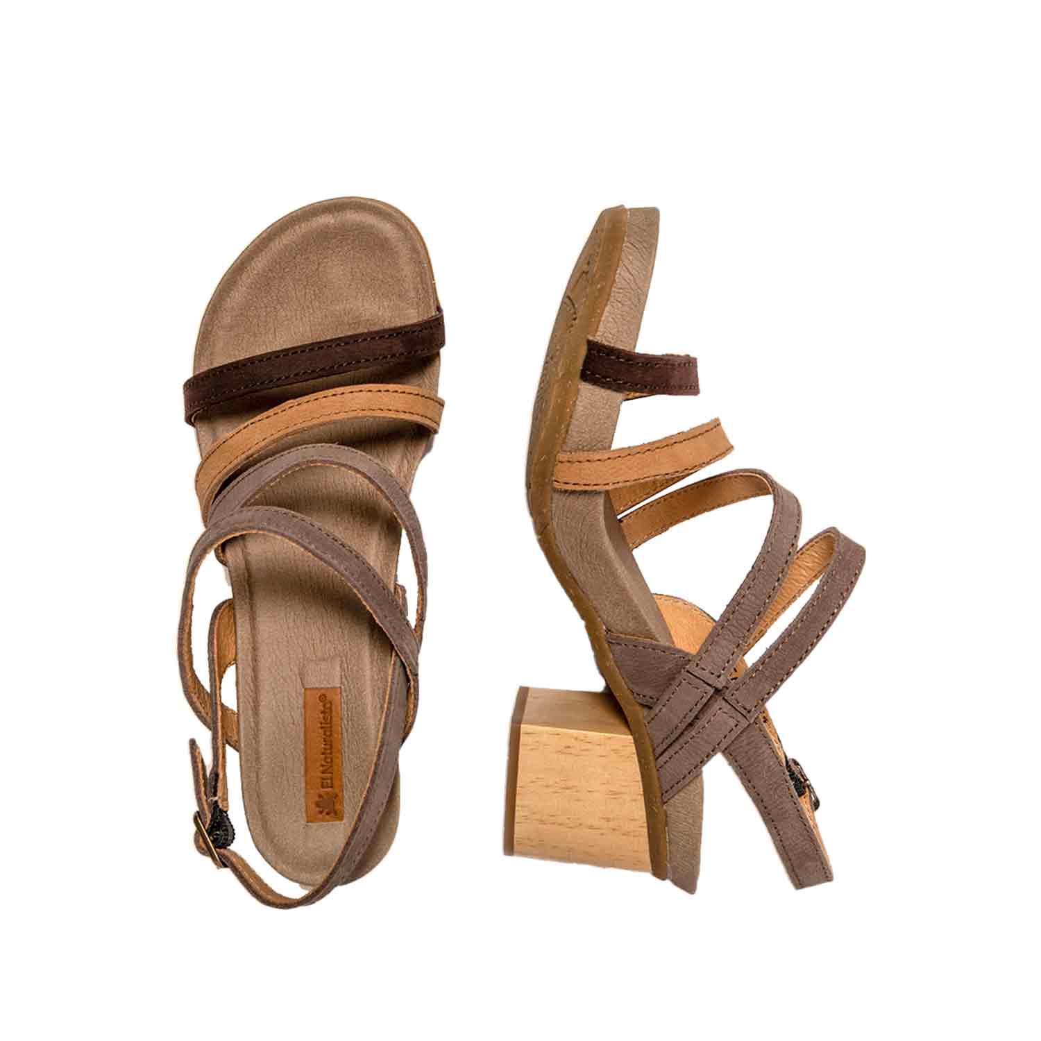 El Naturalista Multi Plume Embellished Leather Block Sandals with Buckle - Image 3