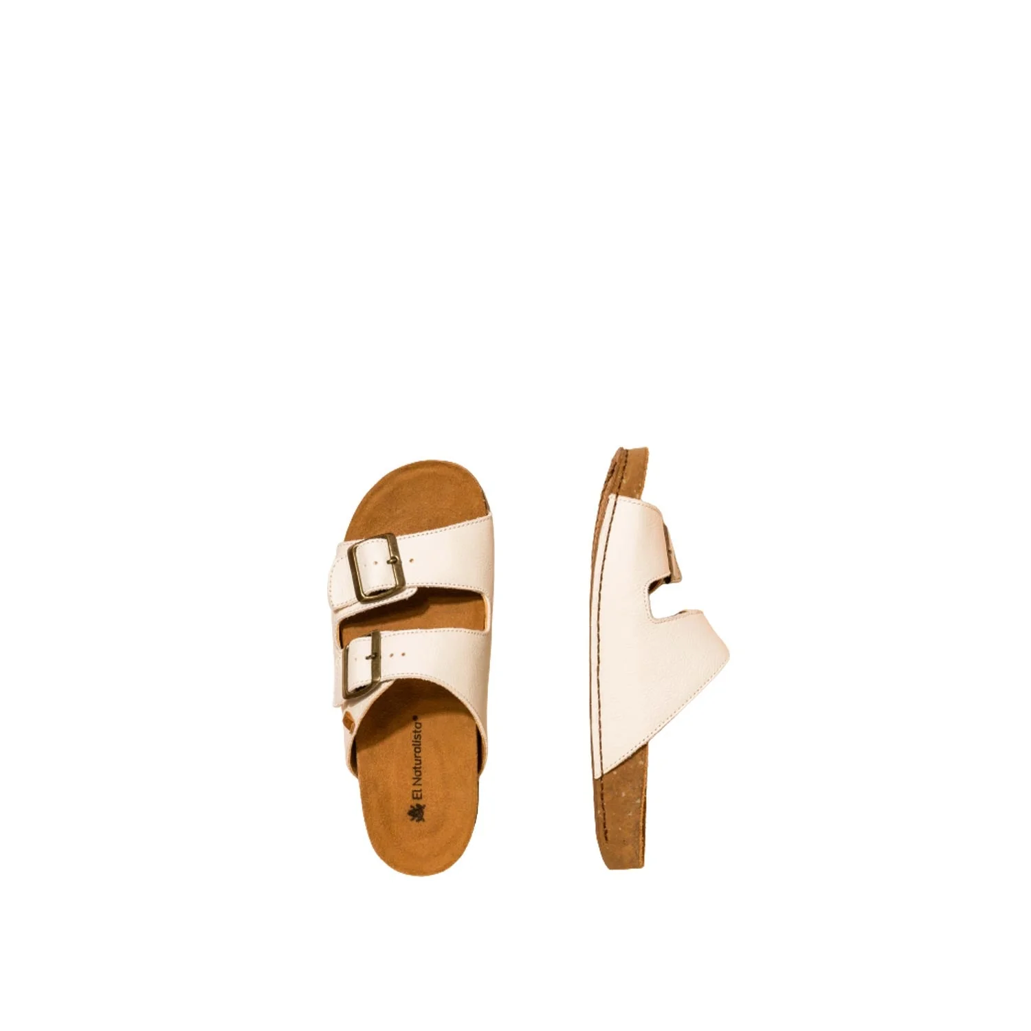El Naturalista White Embellished Leather Block Sandals with Buckle - Image 3