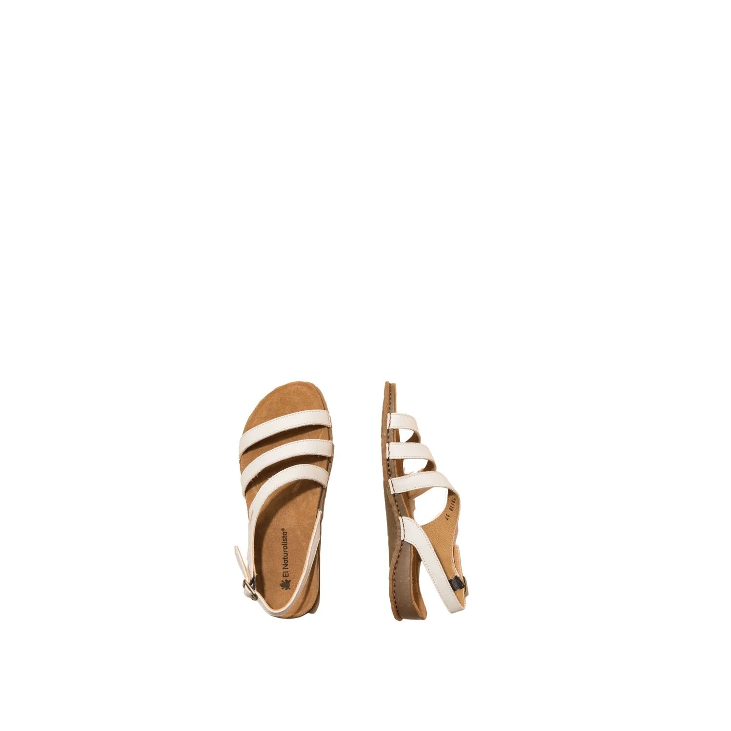El Naturalista White Embellished Leather Block Sandals with Buckle - Image 3