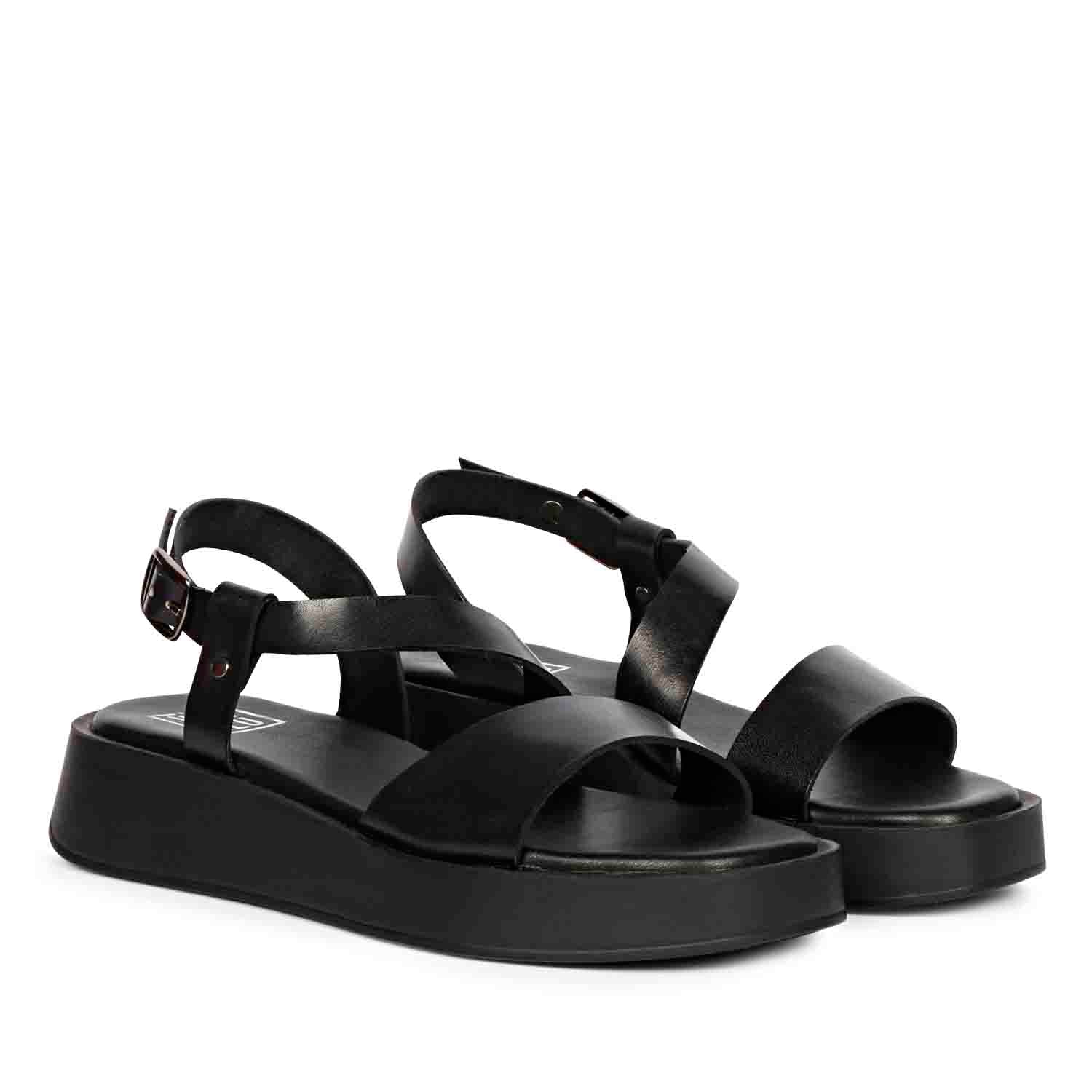Elara Black Leather Platform Sandals - Image 3