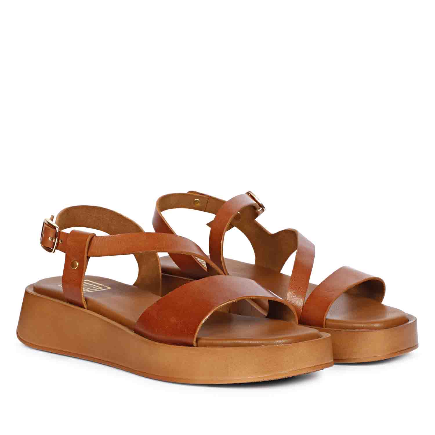 Elara Tan  Leather Platform Sandals - Image 3