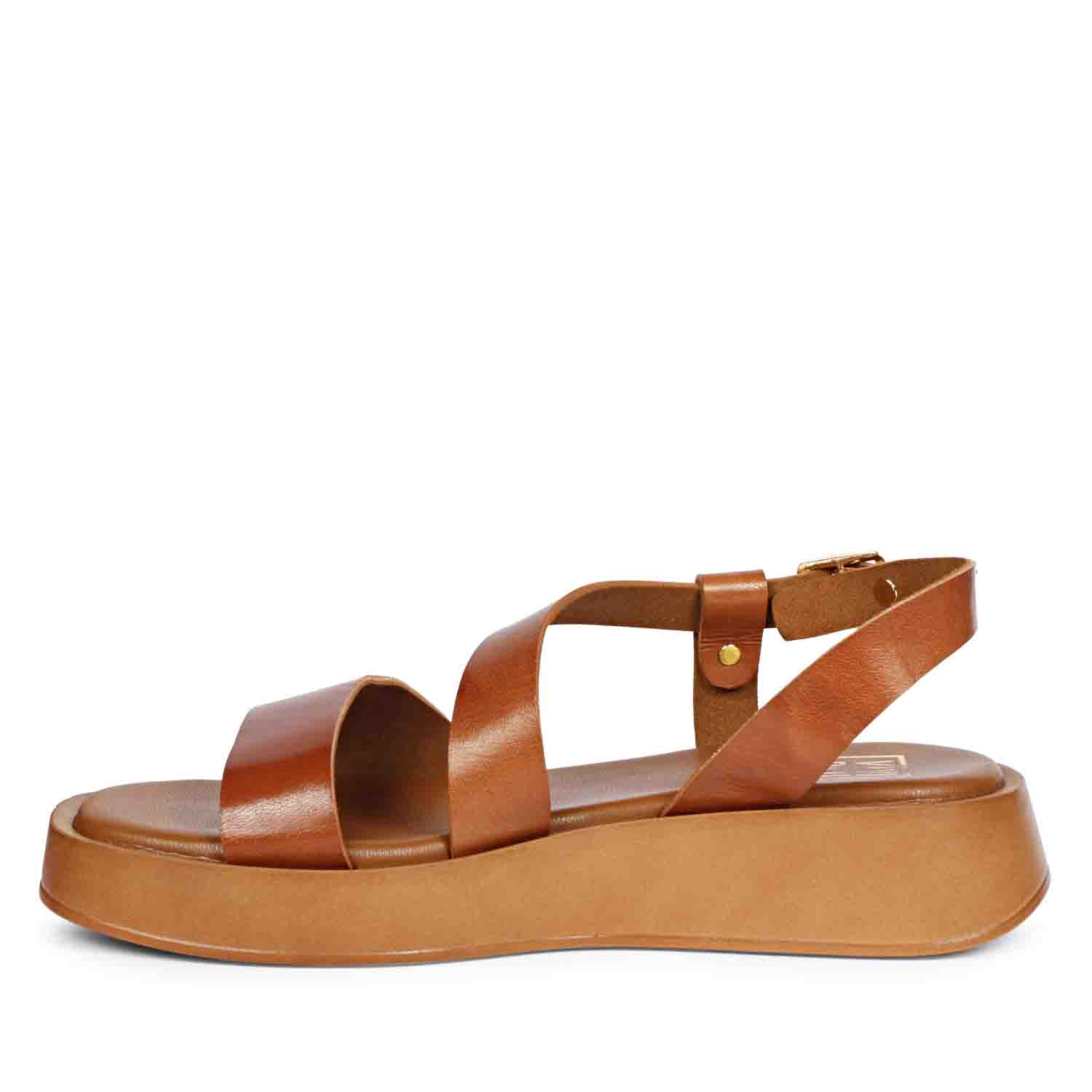 Elara Tan  Leather Platform Sandals - Image 4