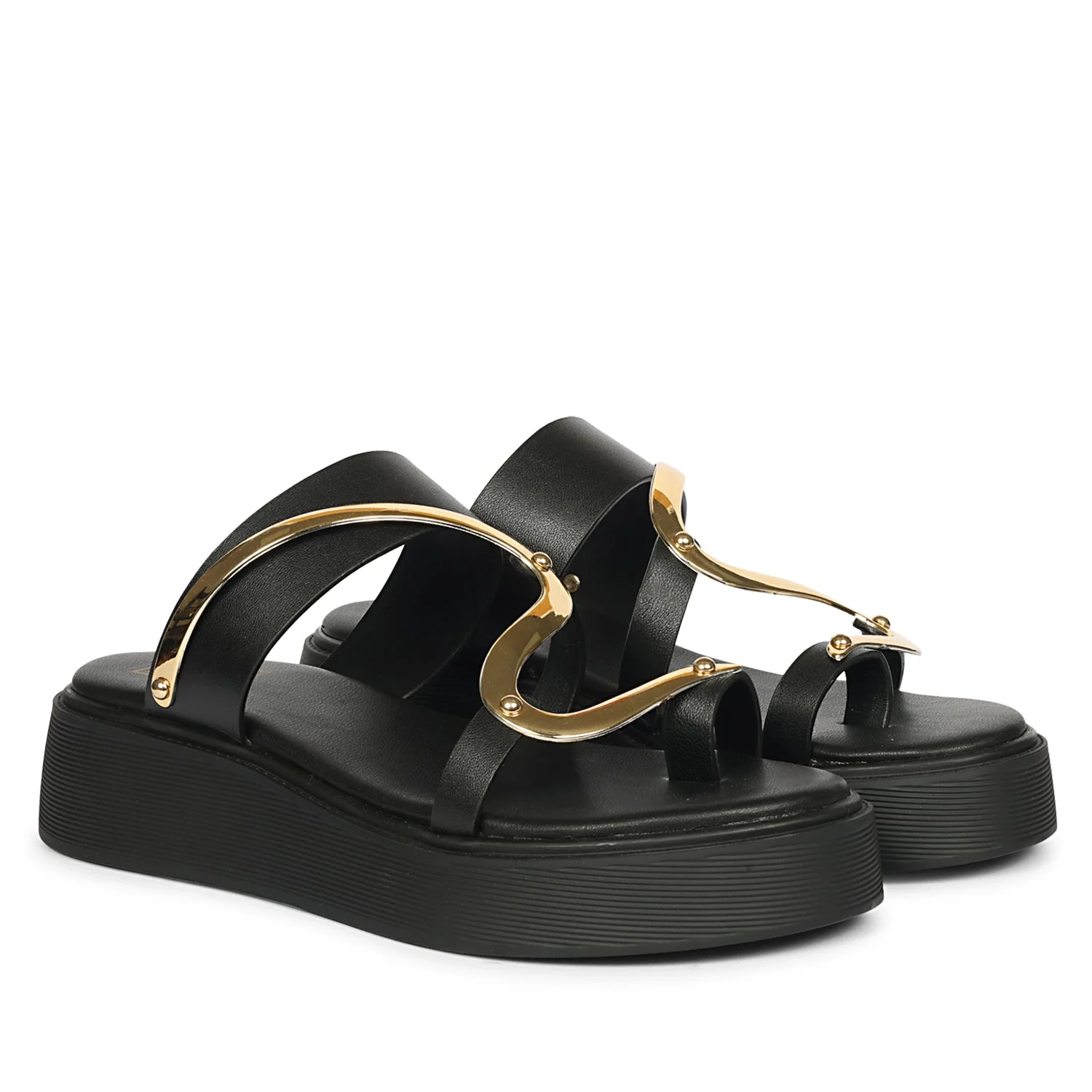 Emilia Black Leather Platform Sandals - Image 2