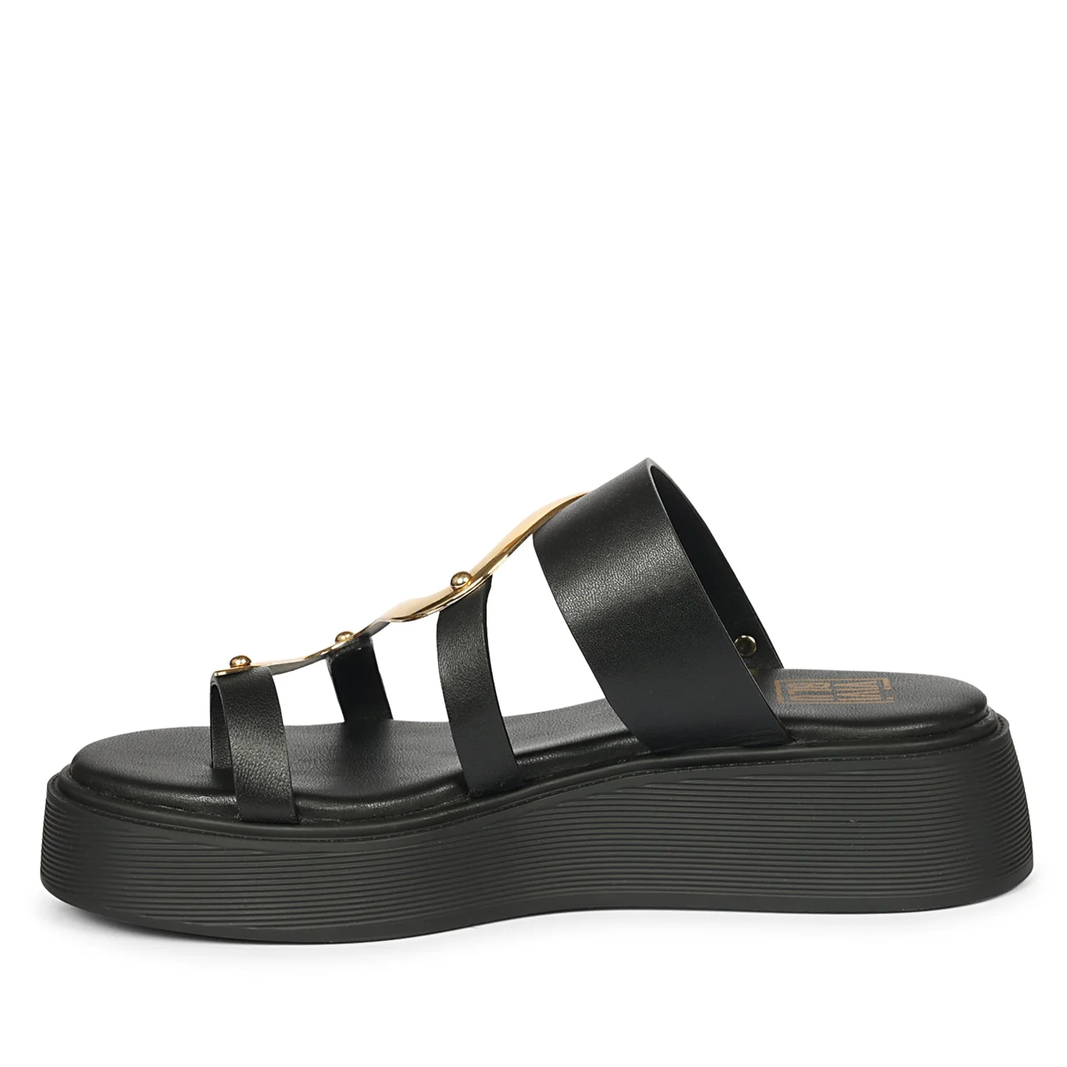 Emilia Black Leather Platform Sandals - Image 3