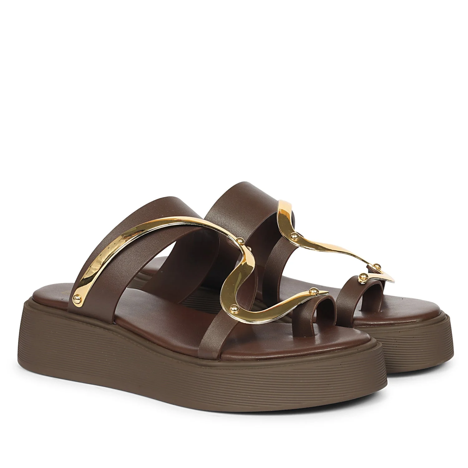 Emilia Brown Leather Platform Sandals - Image 2