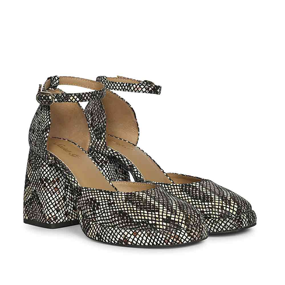 Saint Emma Brown and White Snake Print Leather Heels - Image 3