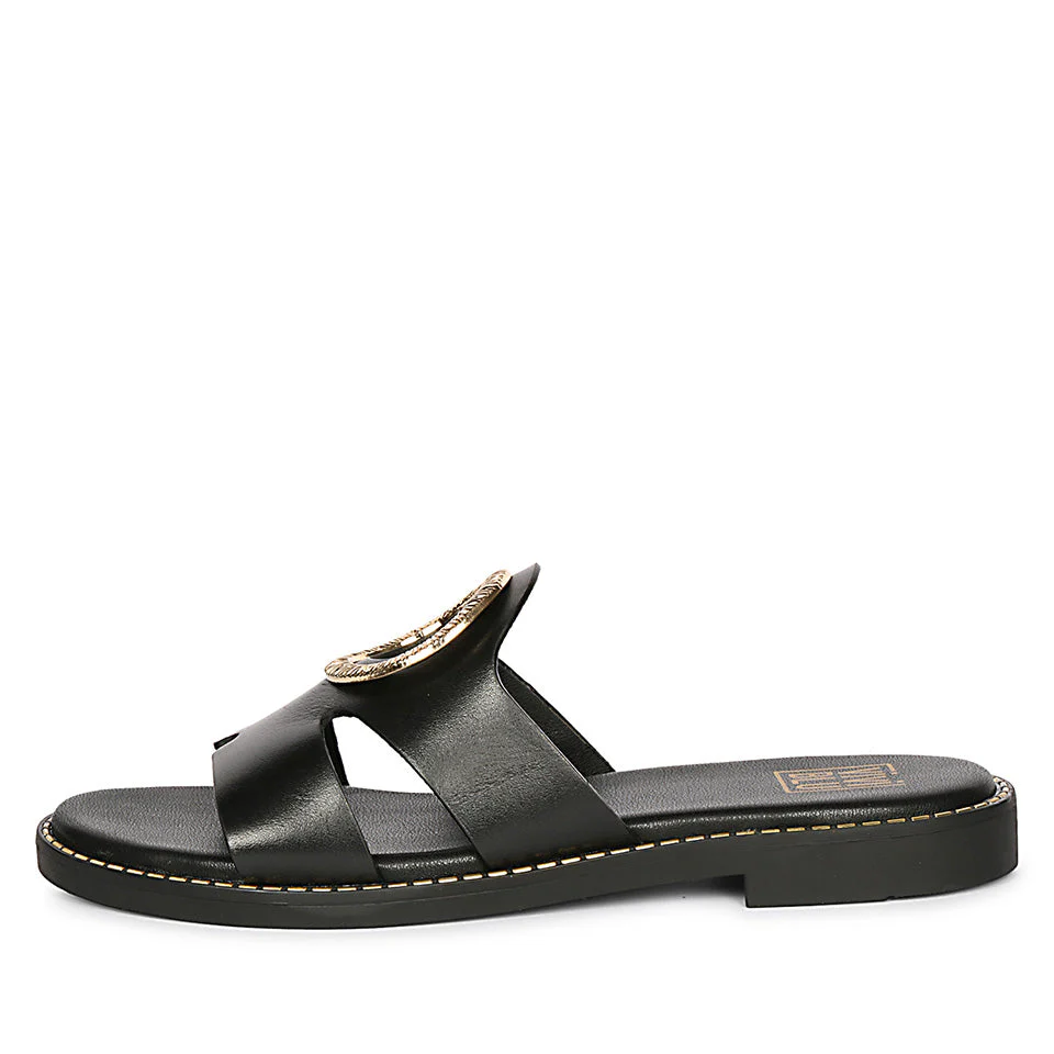 Enrisa Black Leather Flat Sandals - Image 3