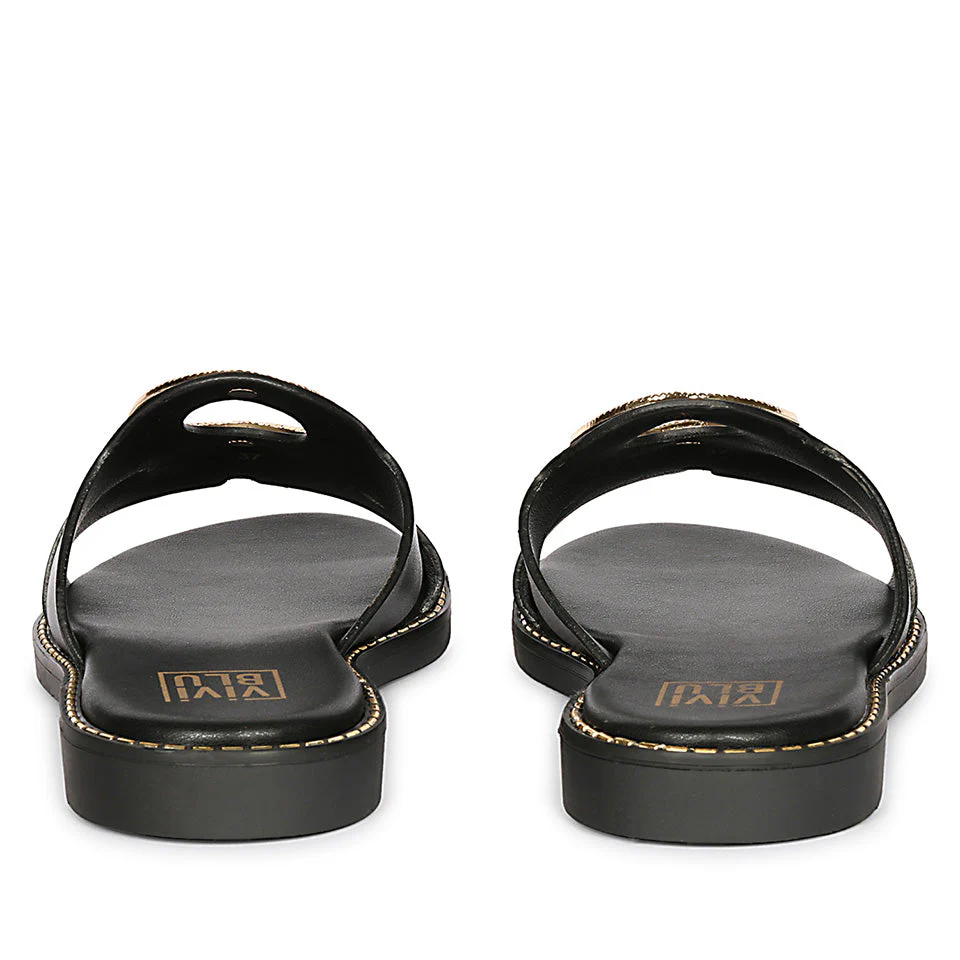 Enrisa Black Leather Flat Sandals - Image 5