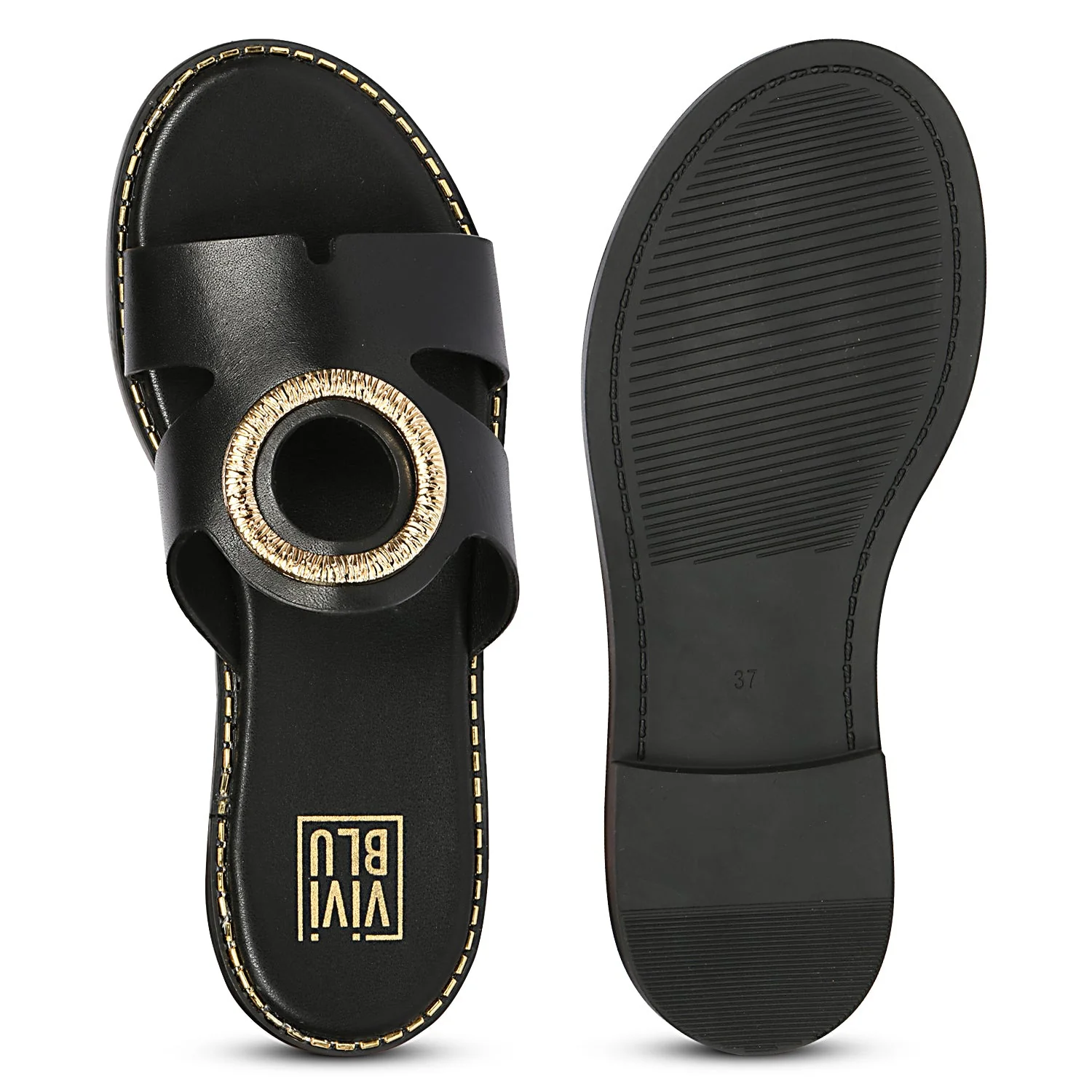 Enrisa Black Leather Flat Sandals - Image 6