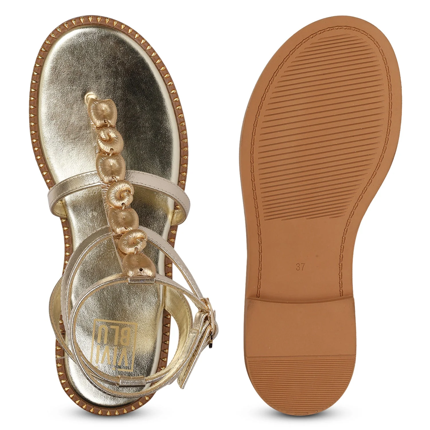 Estelle Platin Leather Flat Sandals - Image 6