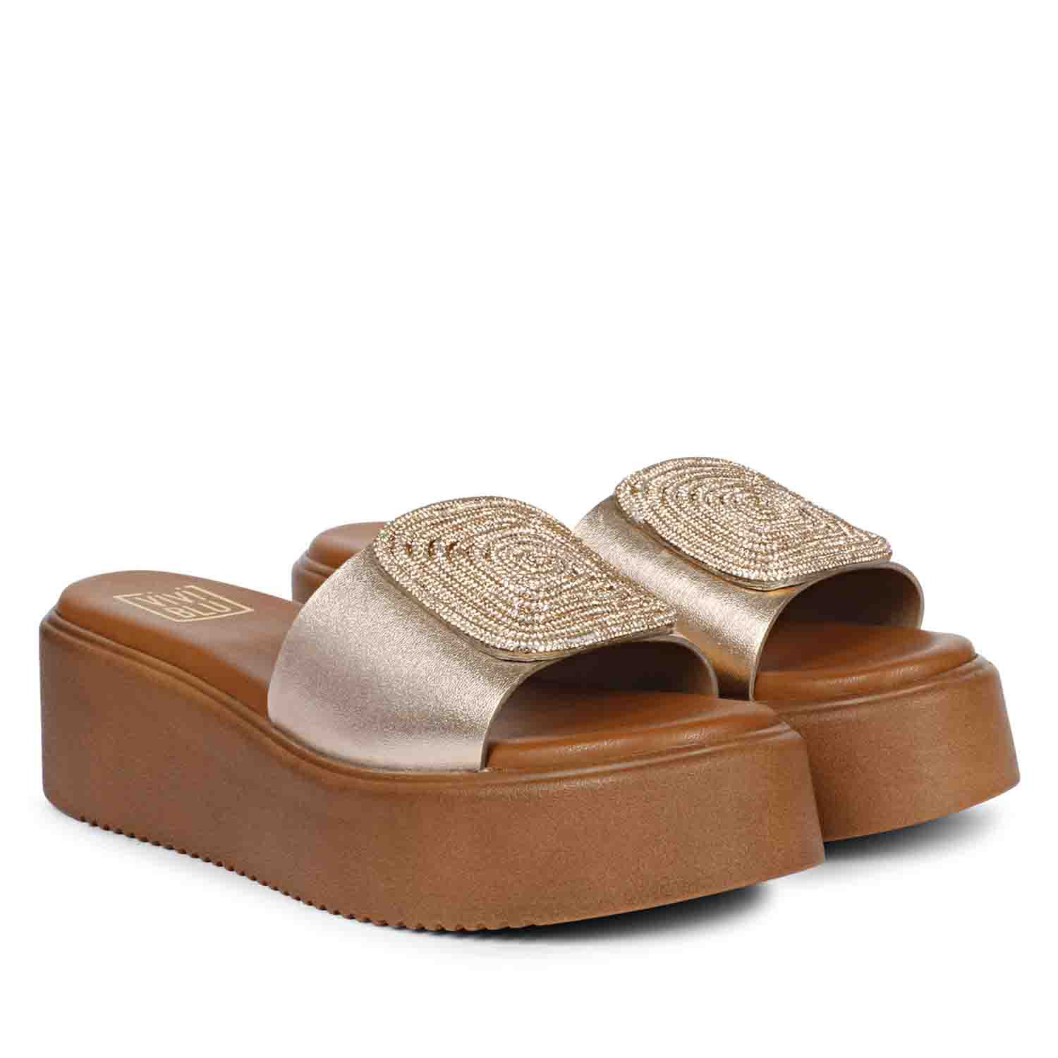Freya Platin Leather Platform Sandals - Image 3