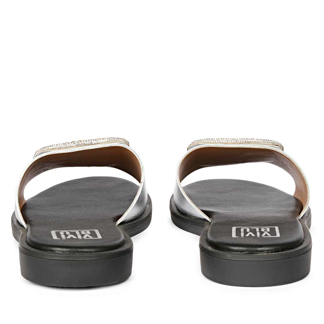Freya Silver Leather Flat Sandals - Image 5