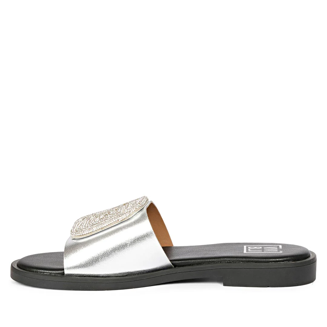 Freya Silver Leather Flat Sandals - Image 7