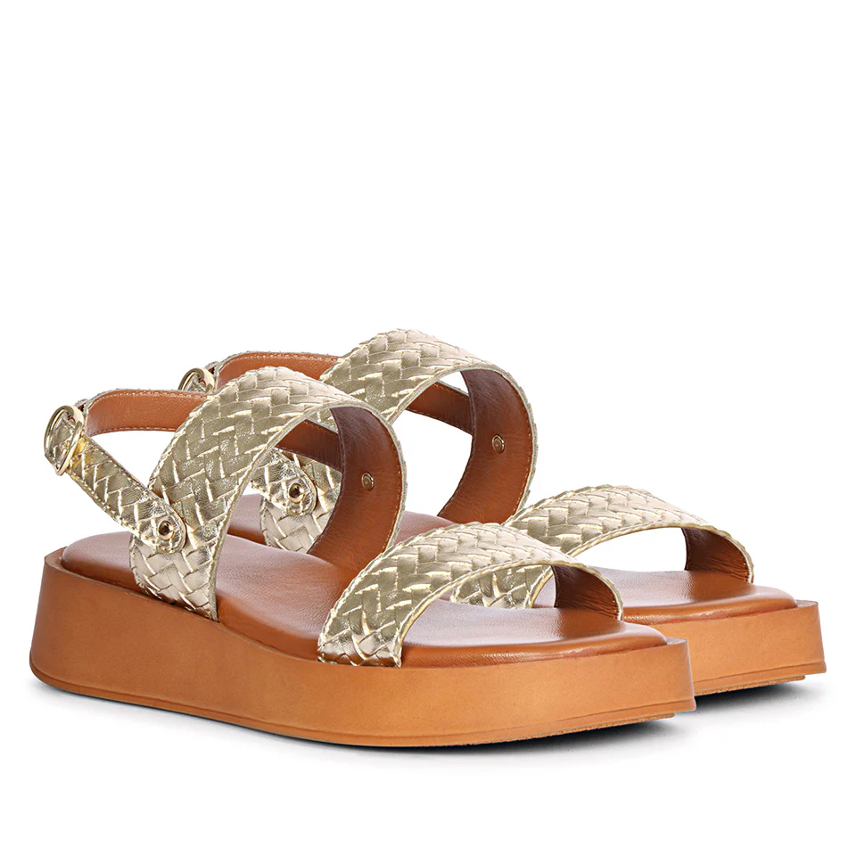 Genisa Gold Leather Flat Sandals - Image 2