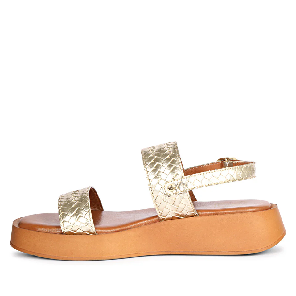 Genisa Gold Leather Flat Sandals - Image 3