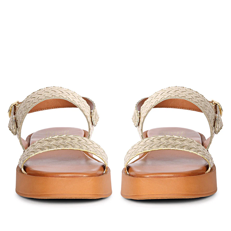 Genisa Gold Leather Flat Sandals - Image 4