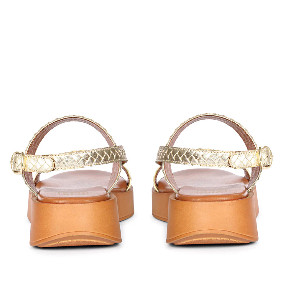 Genisa Gold Leather Flat Sandals - Image 5