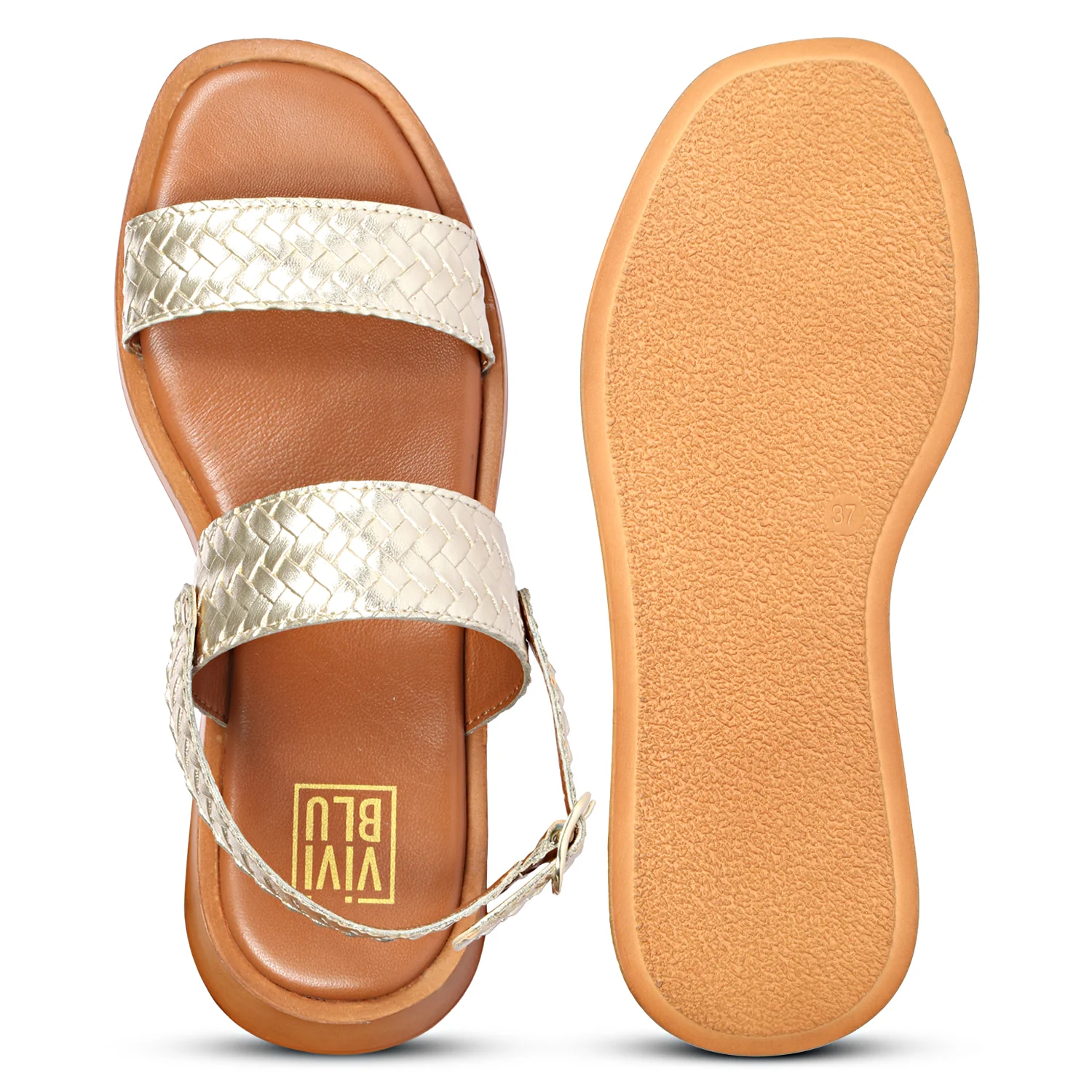 Genisa Gold Leather Flat Sandals - Image 6