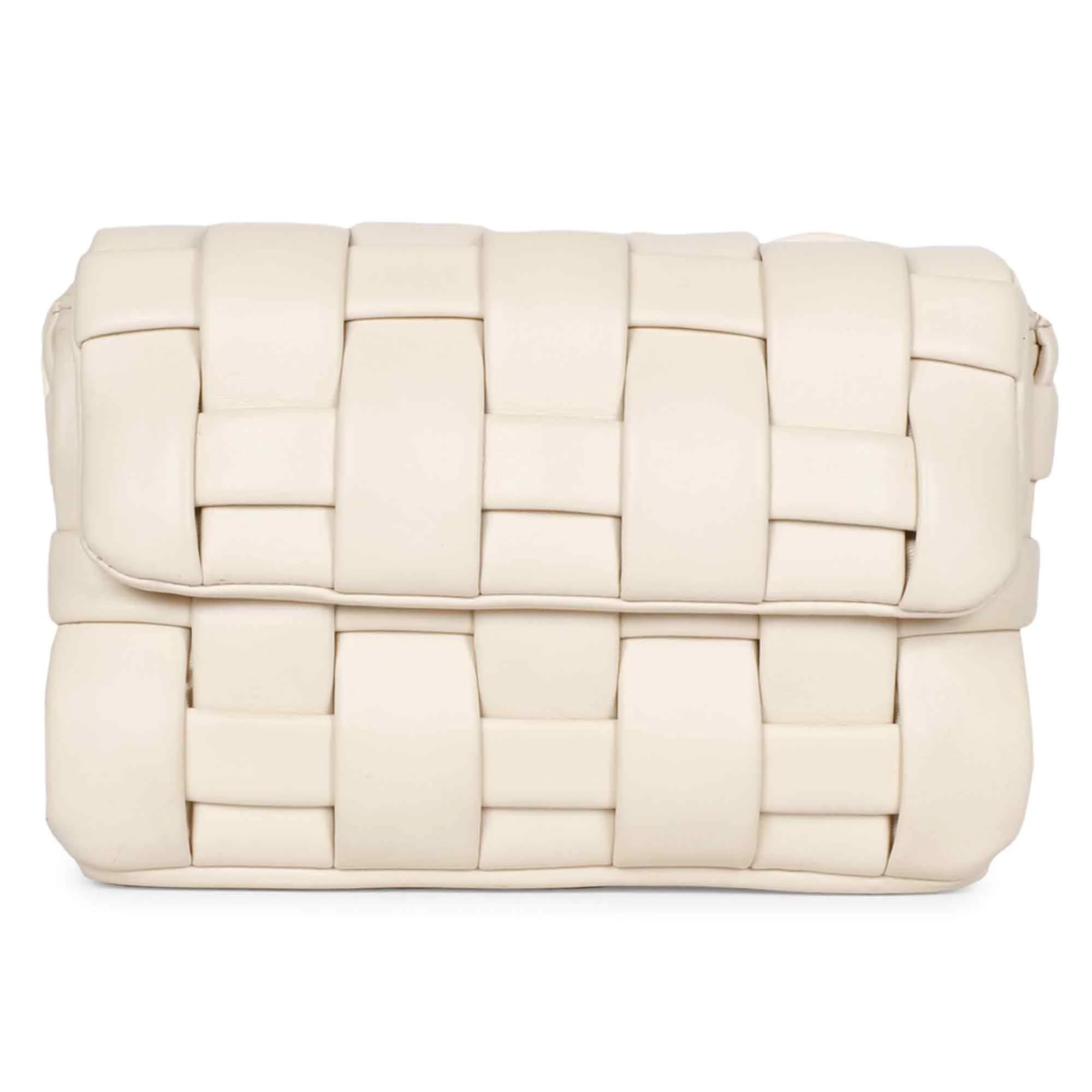 Giada Cream Woven Leather Cross Body Sling Bags - Image 5