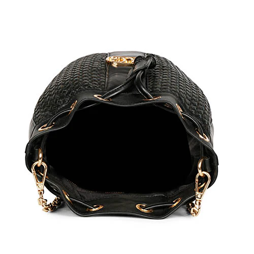 Halsey Black Hand Woven Leather Bucket Bags - Image 6