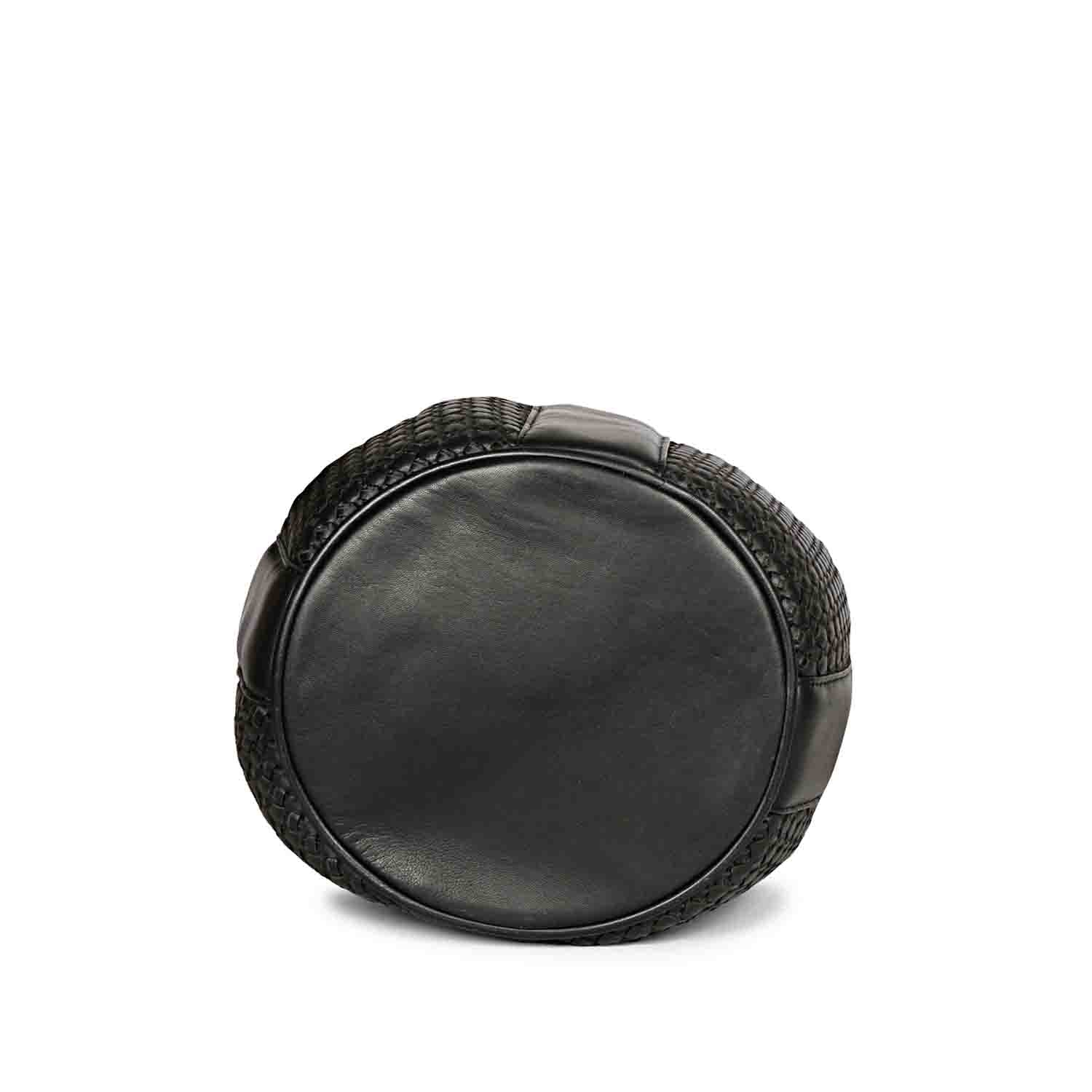 Halsey Black Hand Woven Leather Bucket Bags - Image 7