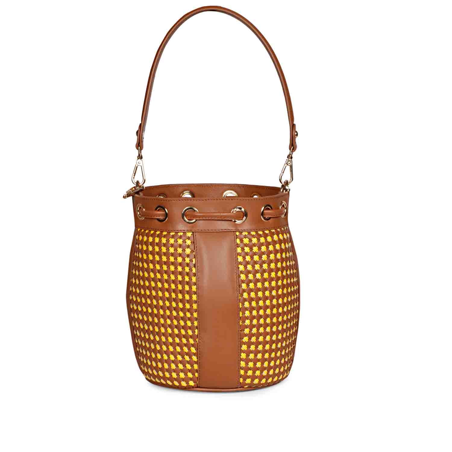 Halsey Cuoio Hand Woven Leather Bucket Bags - Image 6