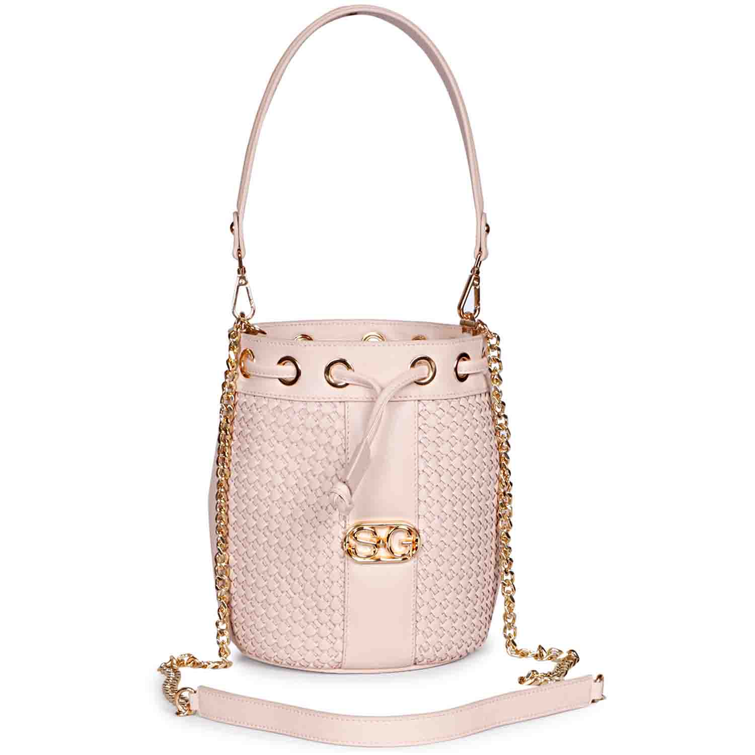 Halsey Pink Blush Hand Woven Leather Bucket Bags - Image 2